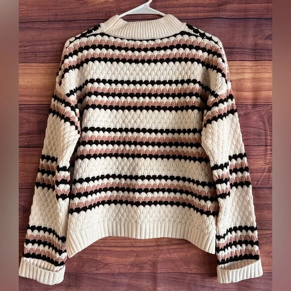 Allison + Zoe Striped Chenille Popcorn Knit Sweater XL Cream Pink Black 23FS475 - Picture 6 of 7